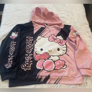Hello Kitty Hoodie with 3D ears Black and Pink hearts size Large